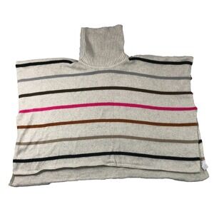 Loft Poncho Turtleneck Sweater Women's Size XS/S Cream Beige Striped‎ Oversized